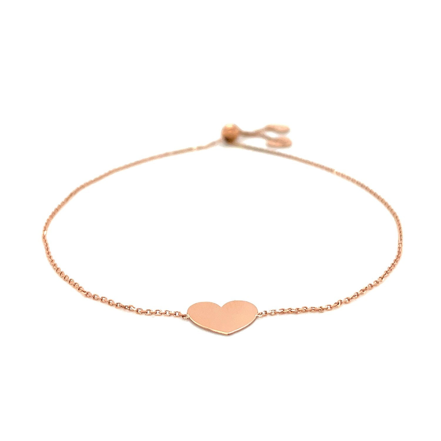 14k Rose Gold Heart Bracelet with adjustable drawstring  clasp