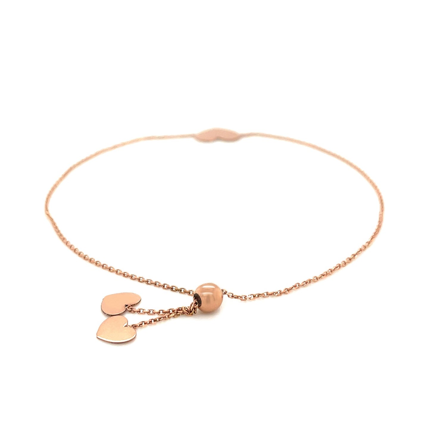 14k Rose Gold Heart Bracelet with adjustable drawstring  clasp