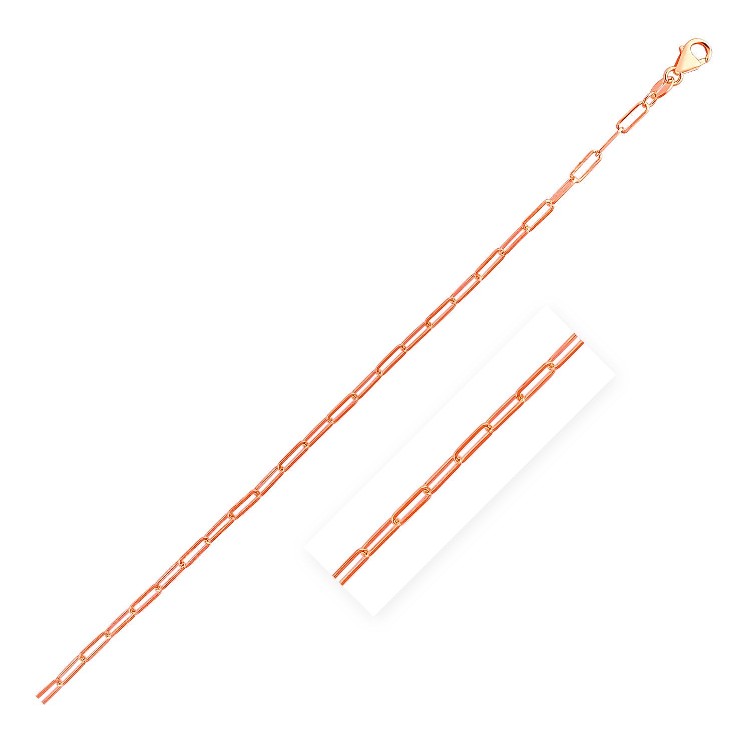 14K Rose Gold Paperclip Chain, 2.10mm, Lobster Clasp