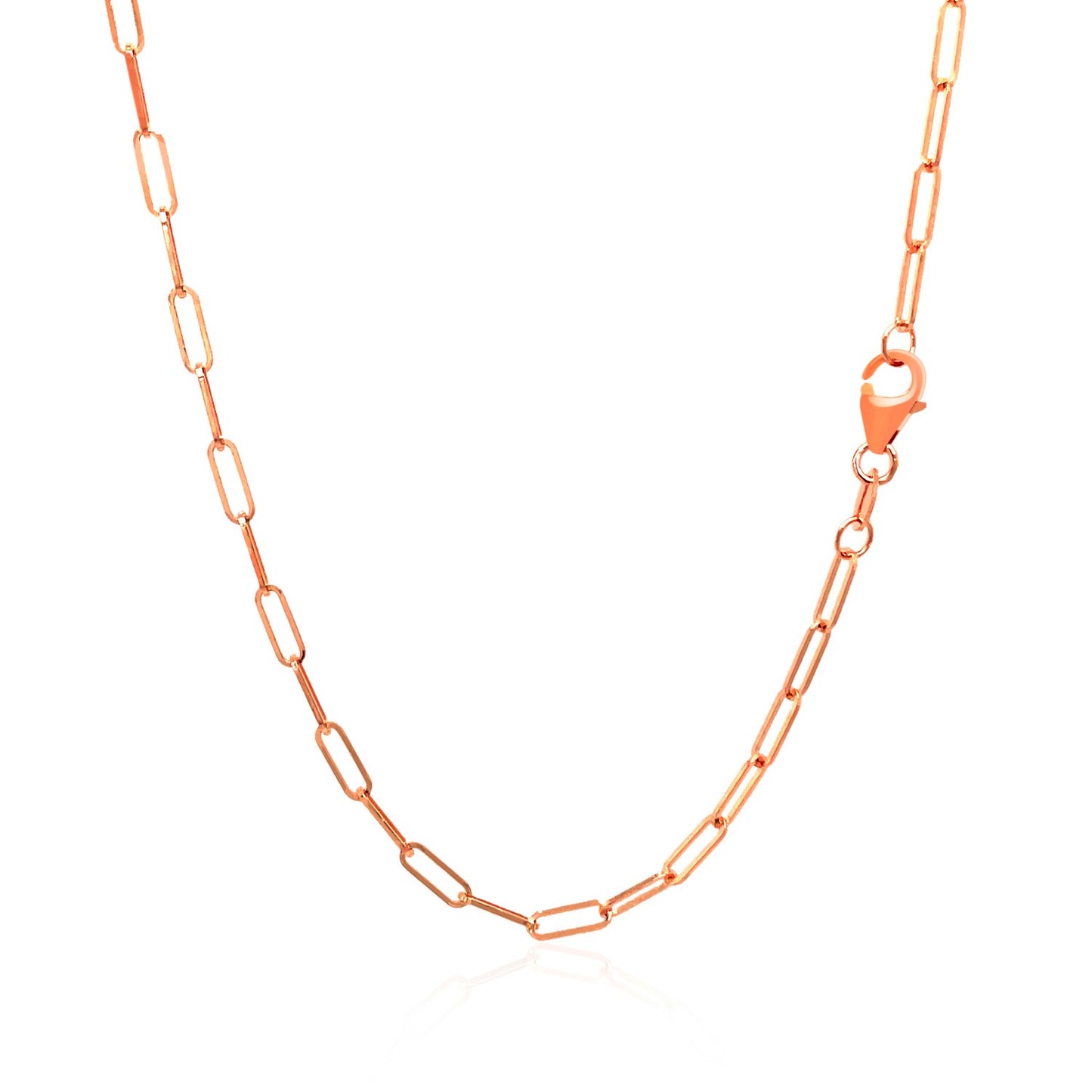 14K Rose Gold Paperclip Chain, 2.10mm, Lobster Clasp