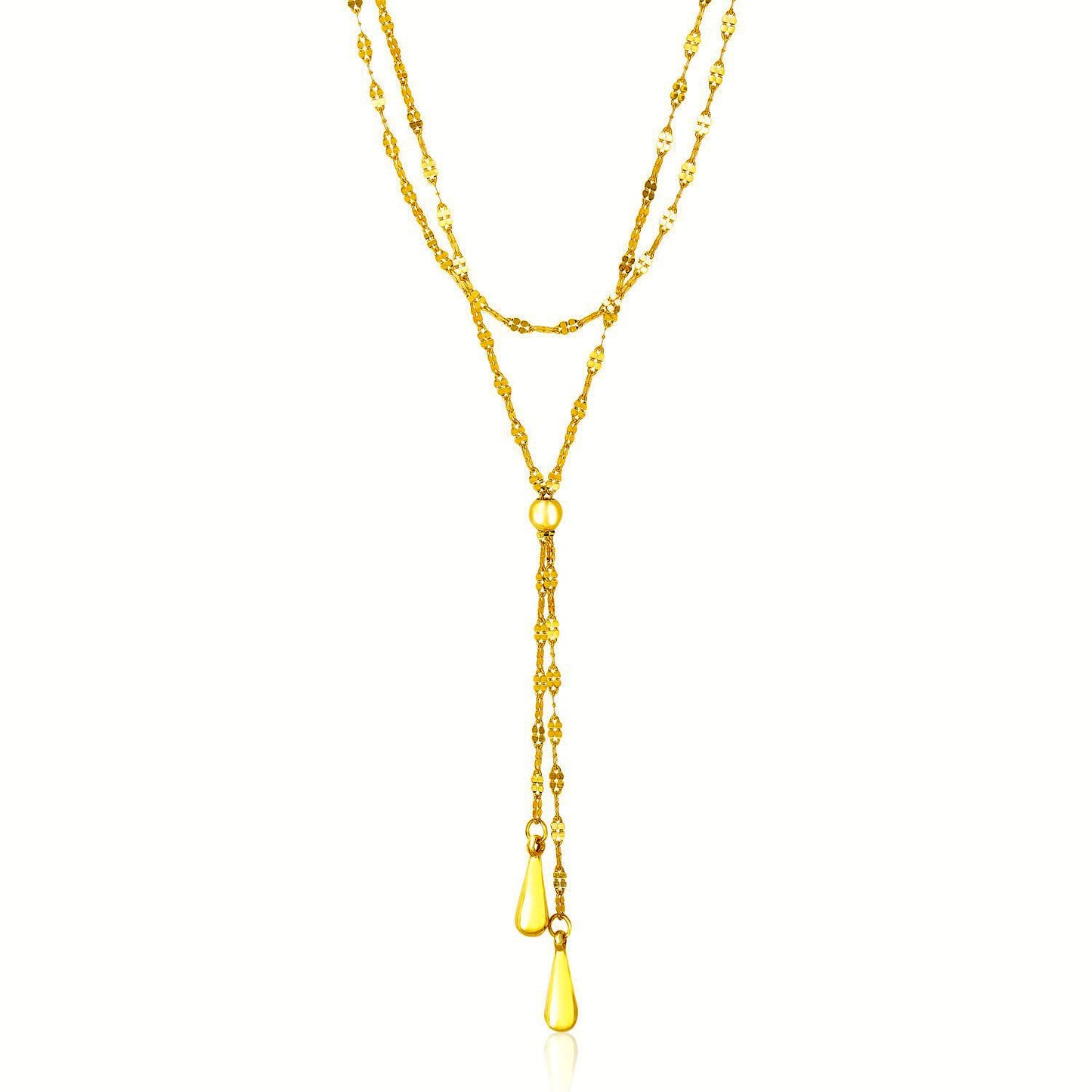 14K Yellow Gold Lariat Necklace, Puffed Heart, 17 Inch