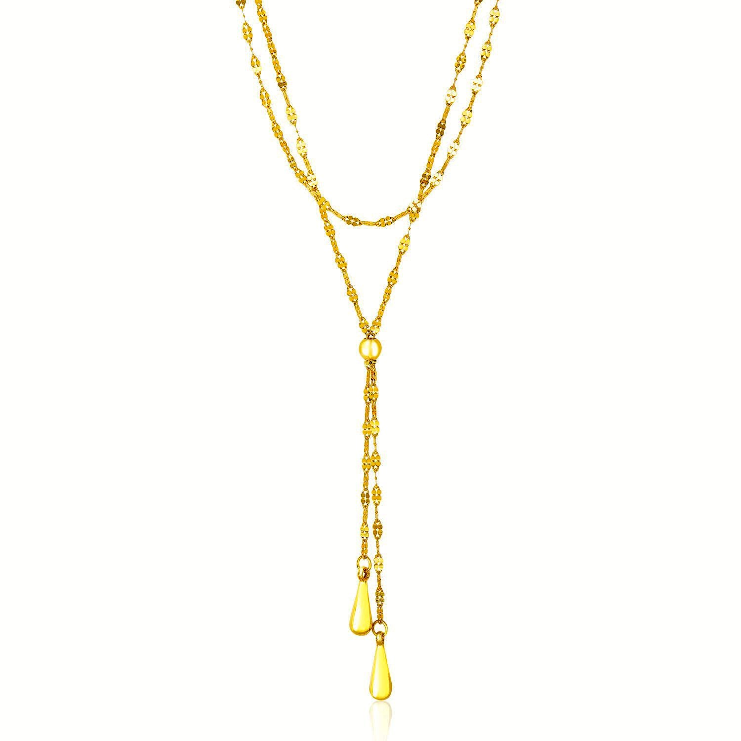 14K Yellow Gold Lariat Necklace, Puffed Heart, 17 Inch