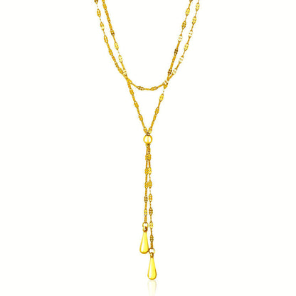 14K Yellow Gold Lariat Necklace, Puffed Heart, 17 Inch