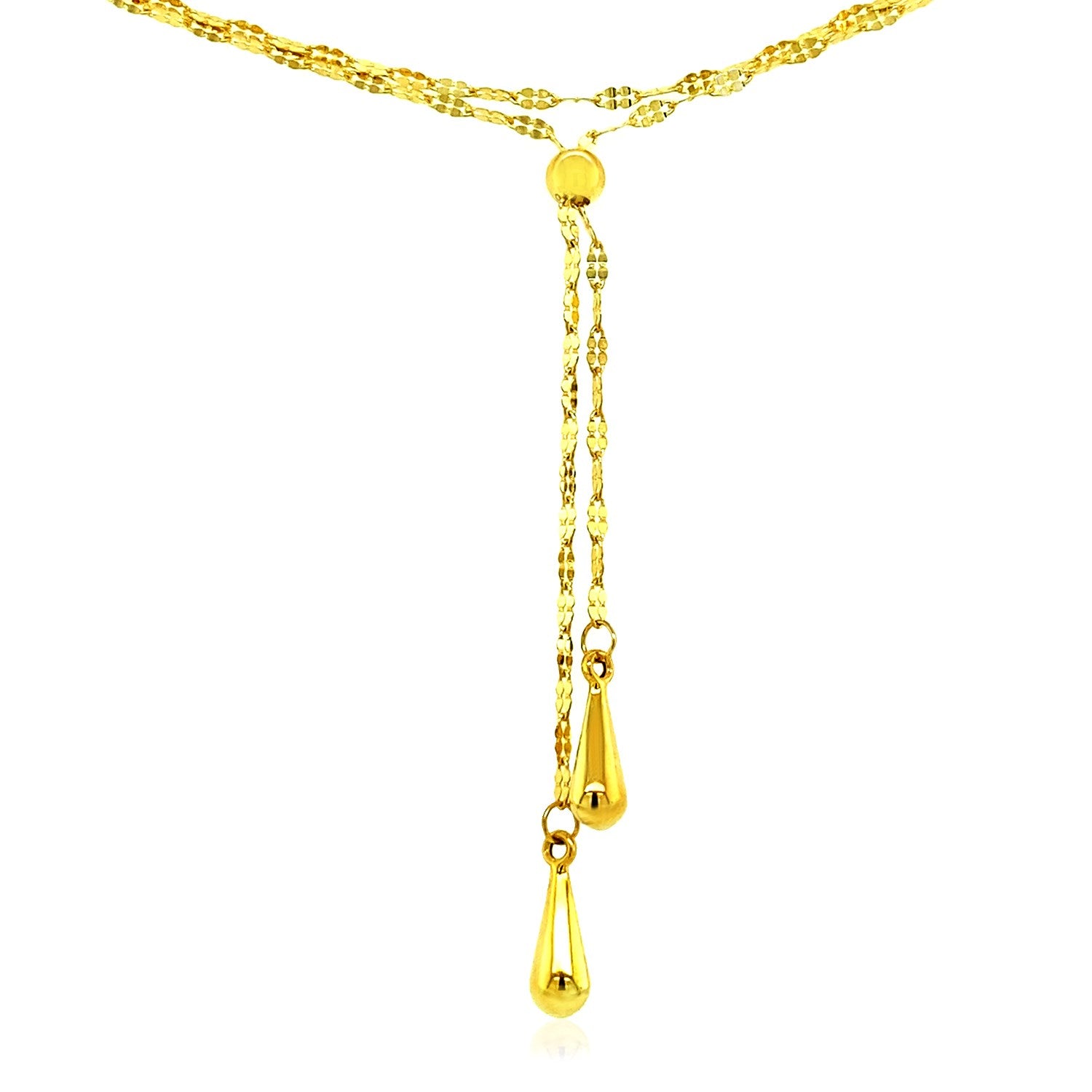 14K Yellow Gold Lariat Necklace, Puffed Heart, 17 Inch