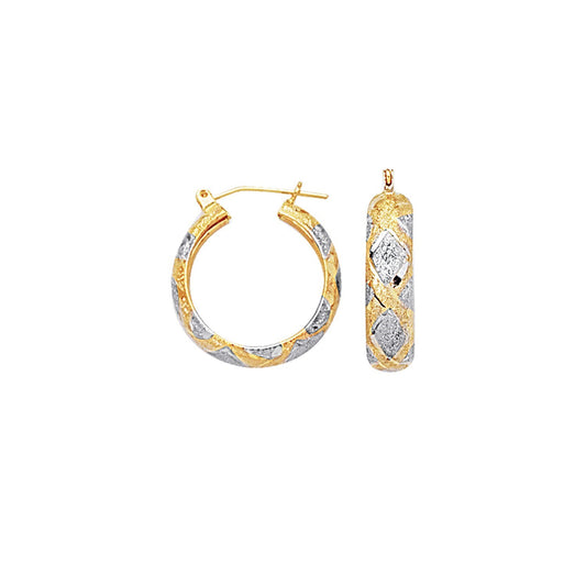 10K Two Tone Gold Diamond Cut X Hinged Hoop Earrings (6.00 mm)