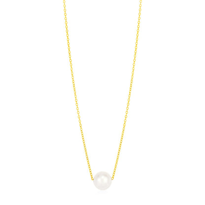 14k Yellow Gold 7mm Pearl Solitaire Necklace