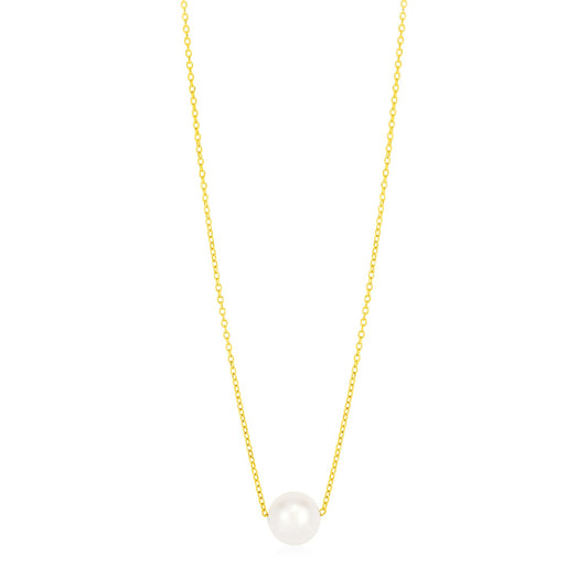 14k Yellow Gold 7mm Pearl Solitaire Necklace