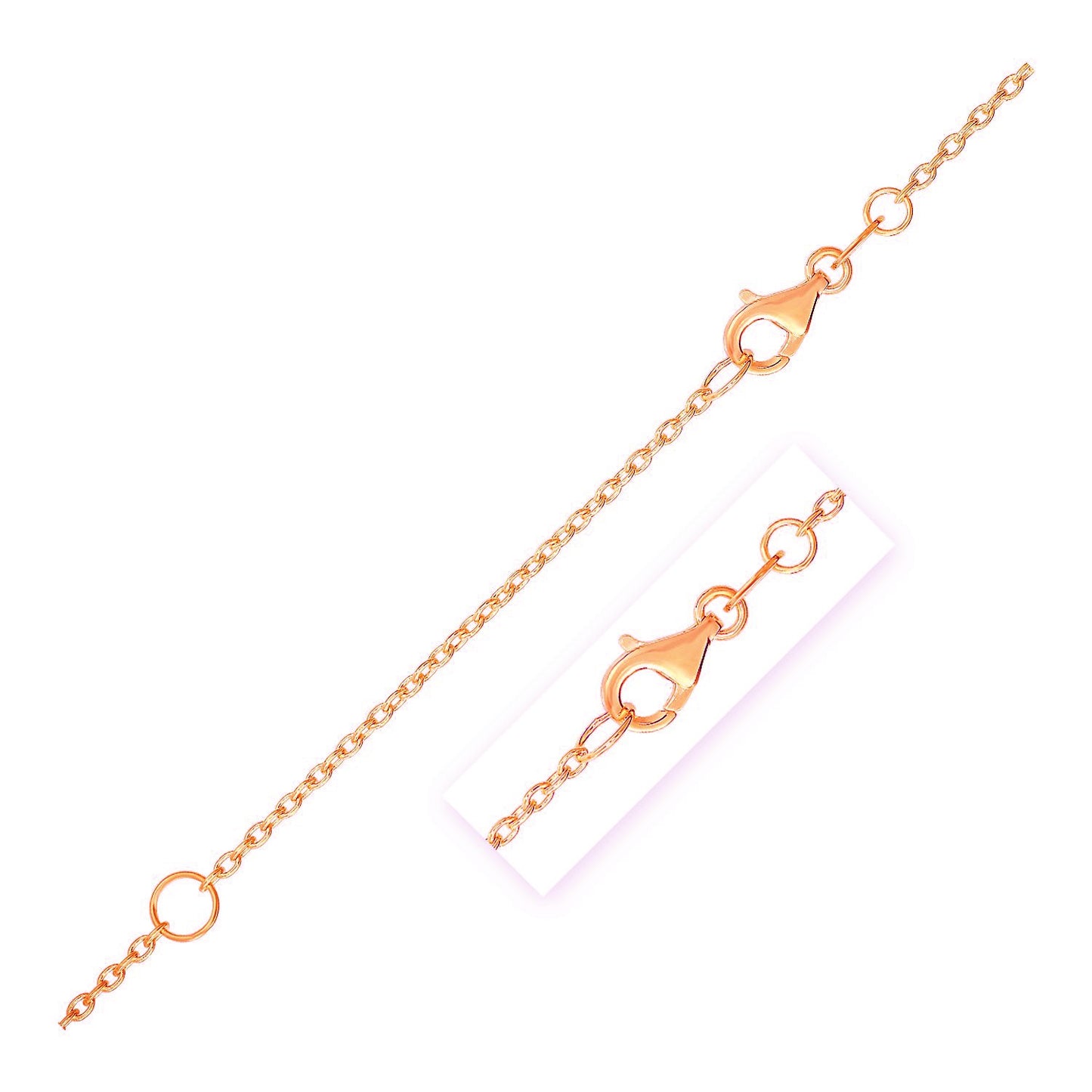 14K Rose Gold Adjustable Cable Chain, 1.50mm, Lobster Clasp