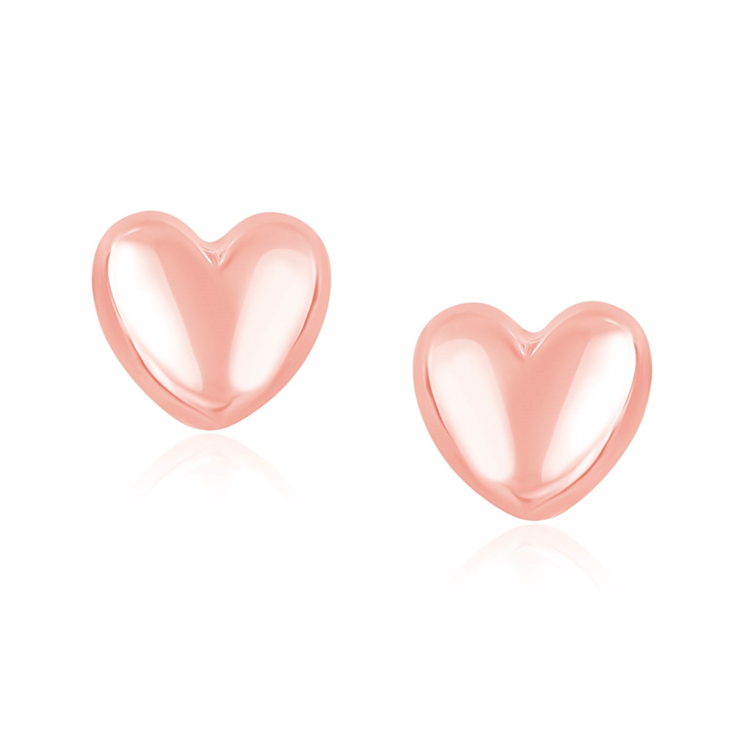 14K Rose Gold Puffed Heart Earrings, Shiny Studs