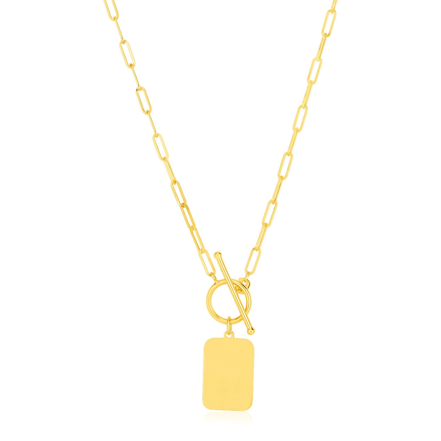 14K Yellow Gold Paperclip Chain Necklace, Toggle Clasp