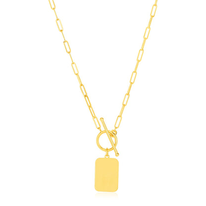 14K Yellow Gold Paperclip Chain Necklace, Toggle Clasp