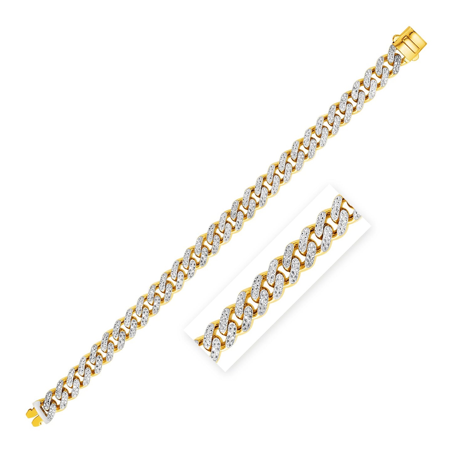 14K Gold Curb Chain Bracelet with Pave Diamond Links