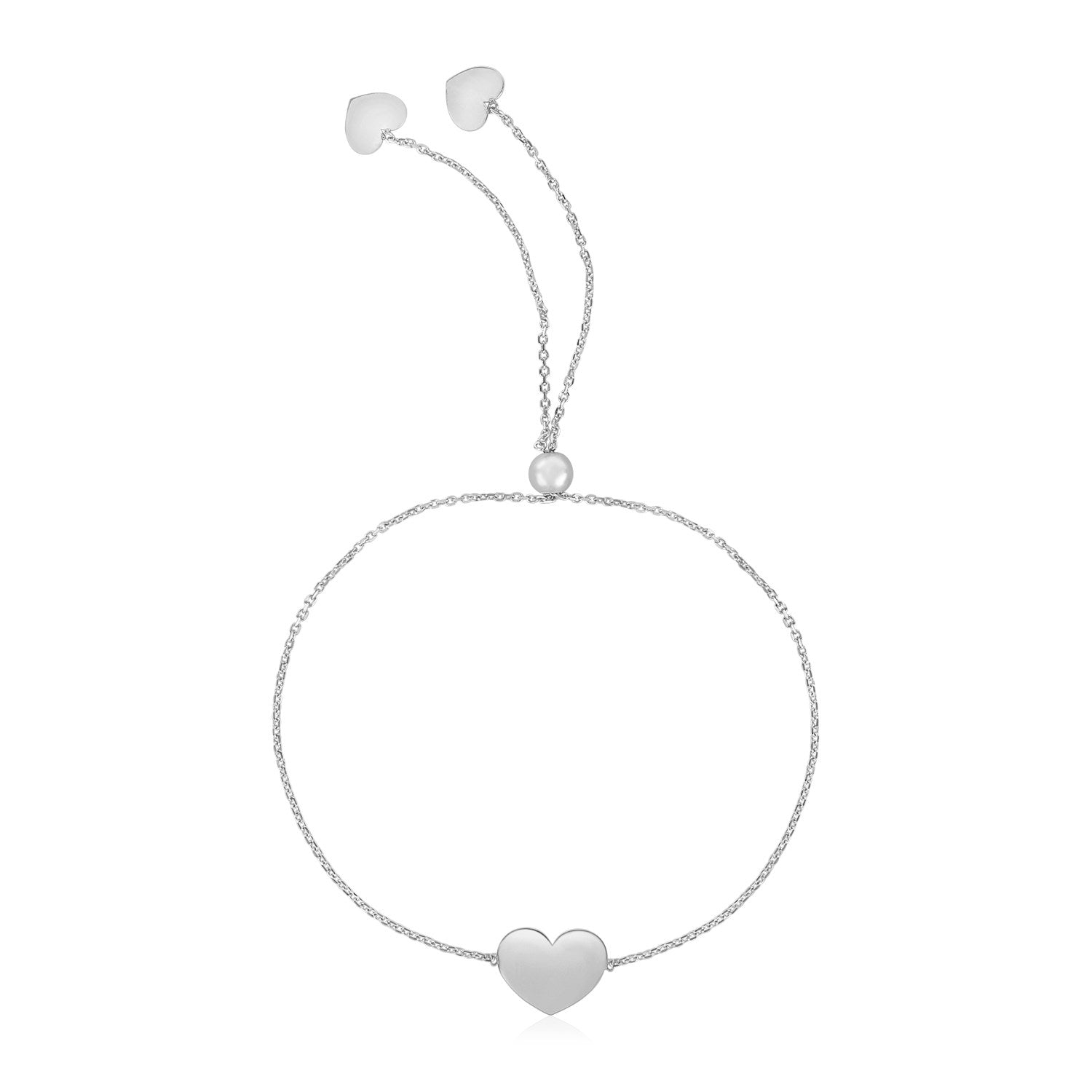 14K White Gold Heart Bracelet, Adjustable Drawstring Clasp