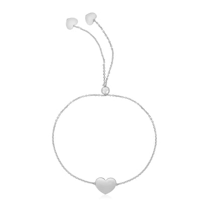 14K White Gold Heart Bracelet, Adjustable Drawstring Clasp