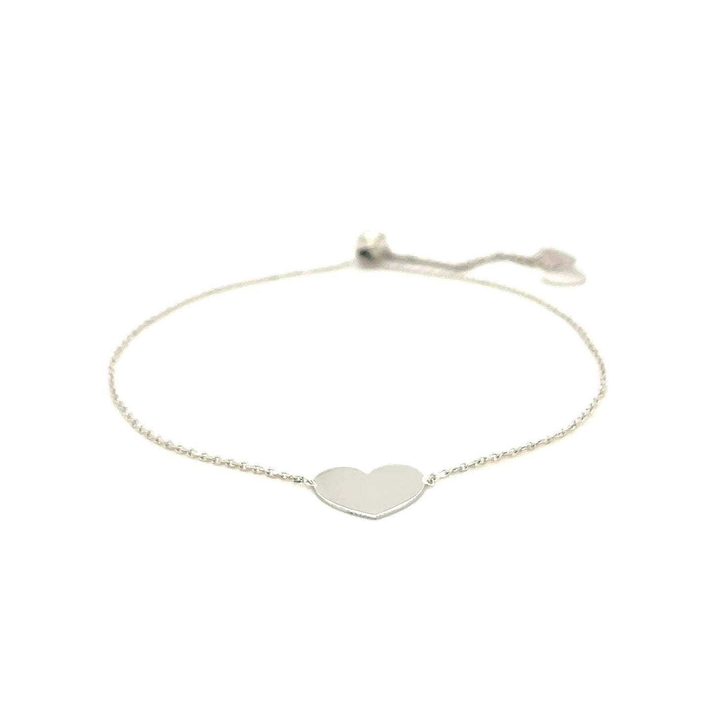 14K White Gold Heart Bracelet, Adjustable Drawstring Clasp