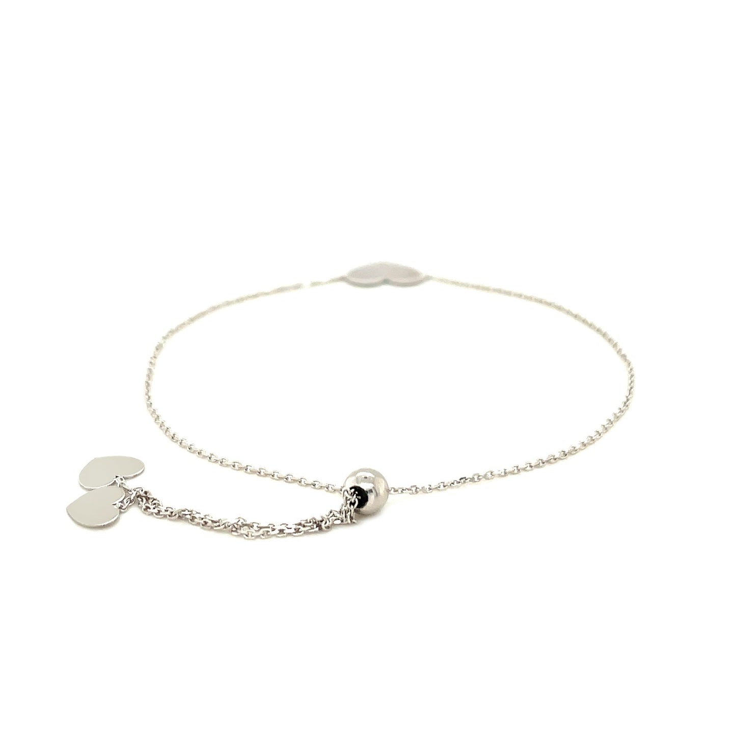 14K White Gold Heart Bracelet, Adjustable Drawstring Clasp