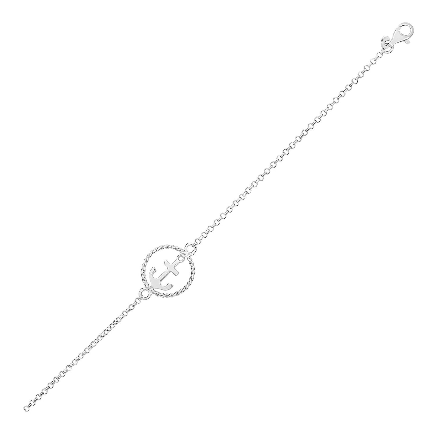 Sterling Silver Anchor Bracelet, 1.80mm Silver Chain