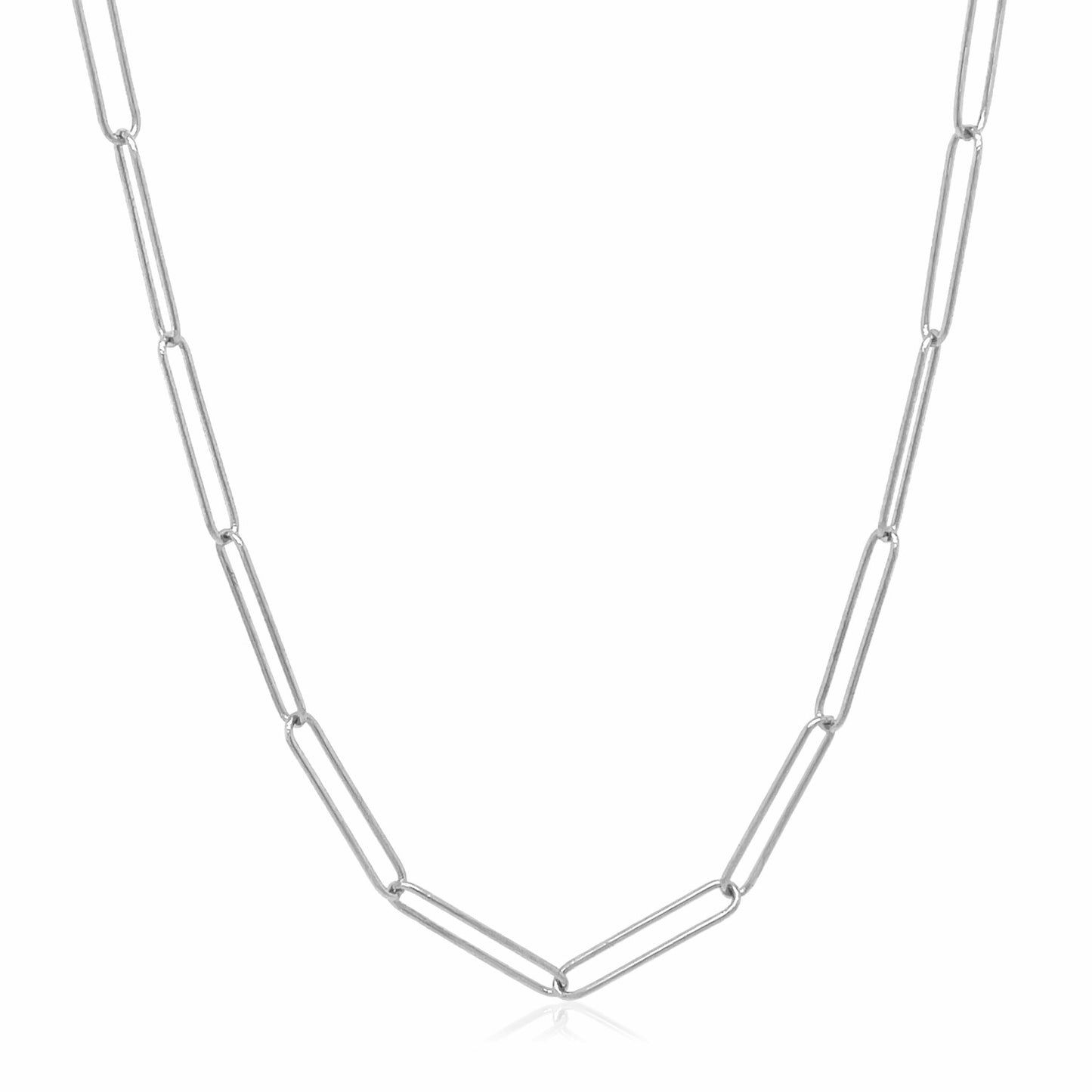 14K White Gold Paperclip Chain Necklace with Lobster Clasp