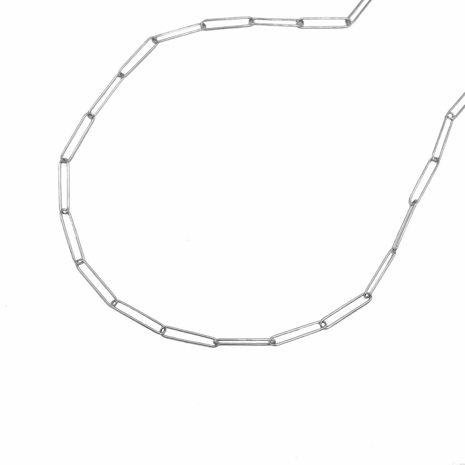 14K White Gold Paperclip Chain Necklace with Lobster Clasp