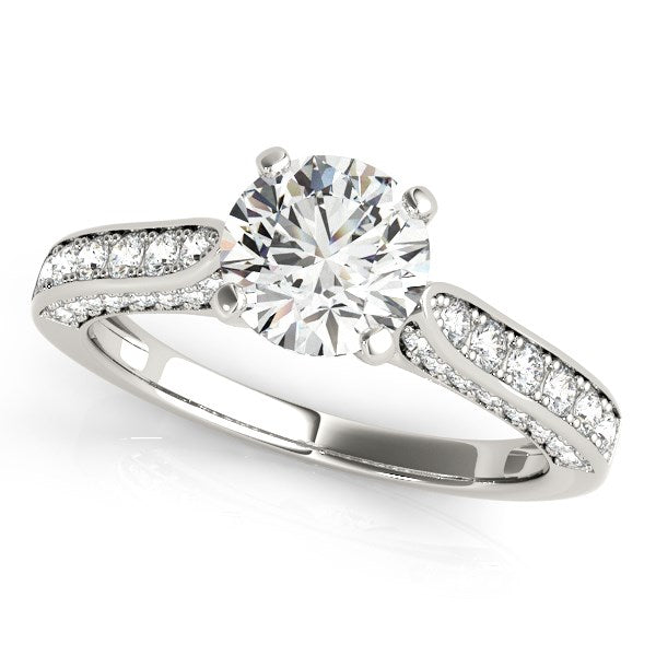 14K White Gold Round Cathedral Diamond Engagement Ring