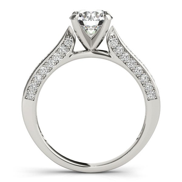 14K White Gold Round Cathedral Diamond Engagement Ring