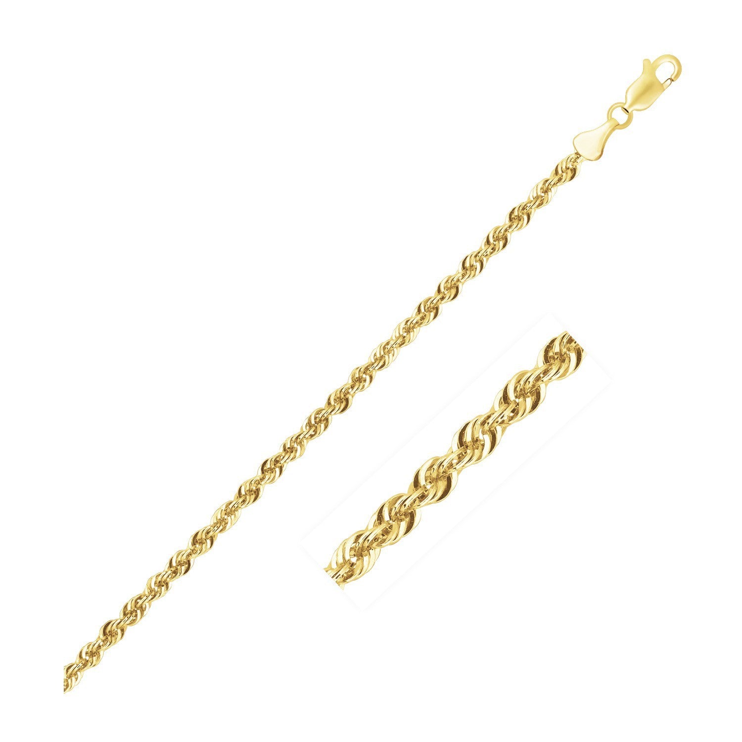 10K Gold Rope Chain Bracelet, 2.5mm, Lobster Clasp