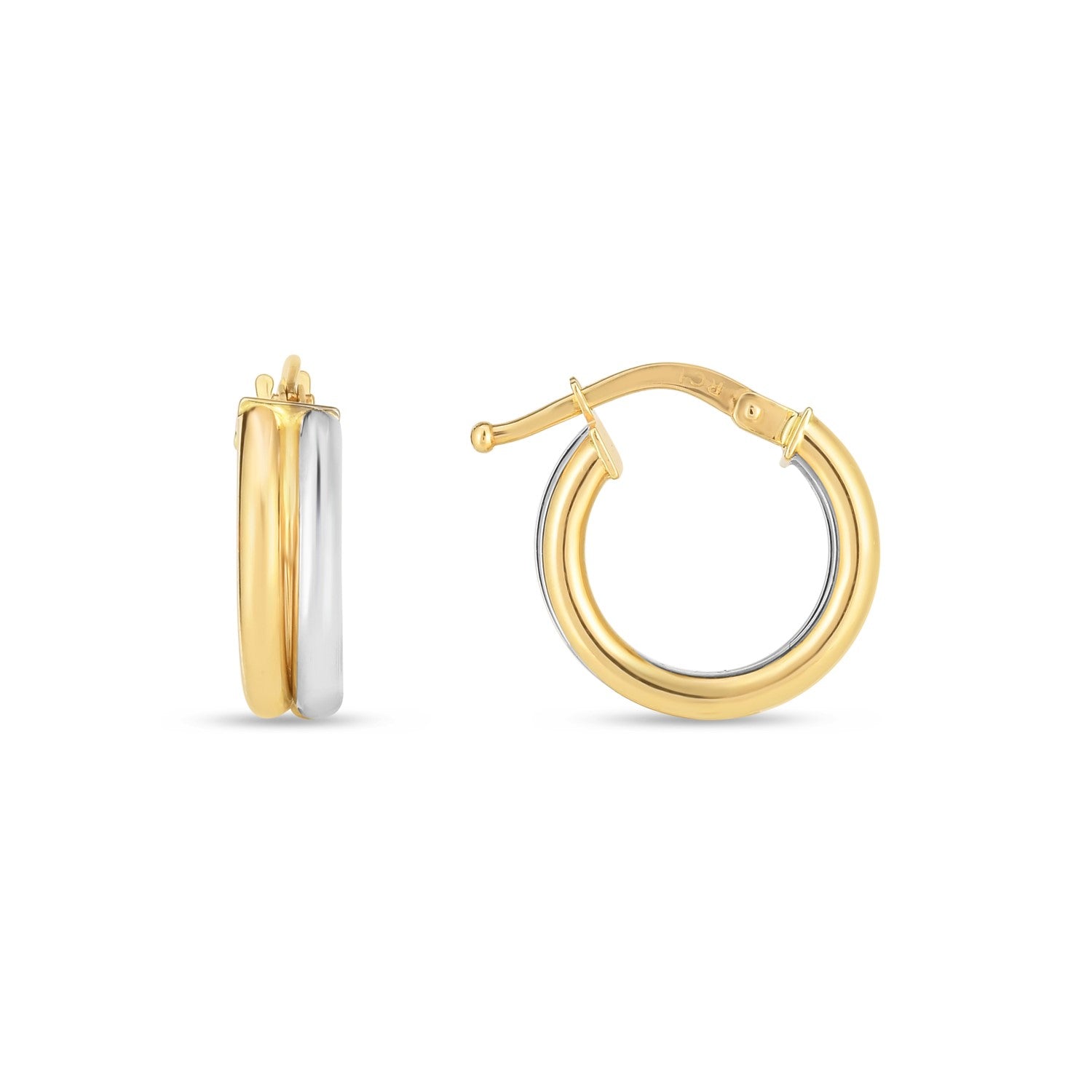 14K Two Tone Gold Double Round Hoop Earrings, 15mm