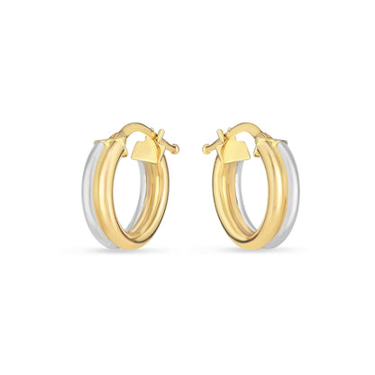 14K Two Tone Gold Double Round Hoop Earrings, 15mm