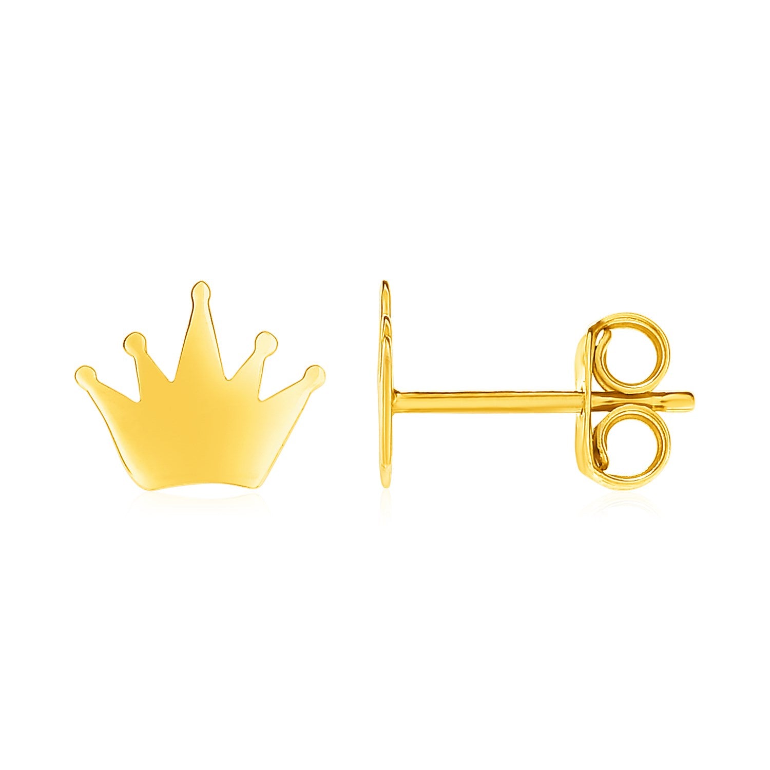 14K Yellow Gold Crown Earrings with Push Back Closure