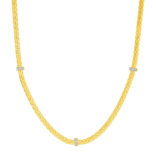 14K Yellow Gold Rope Necklace with Diamond Accents