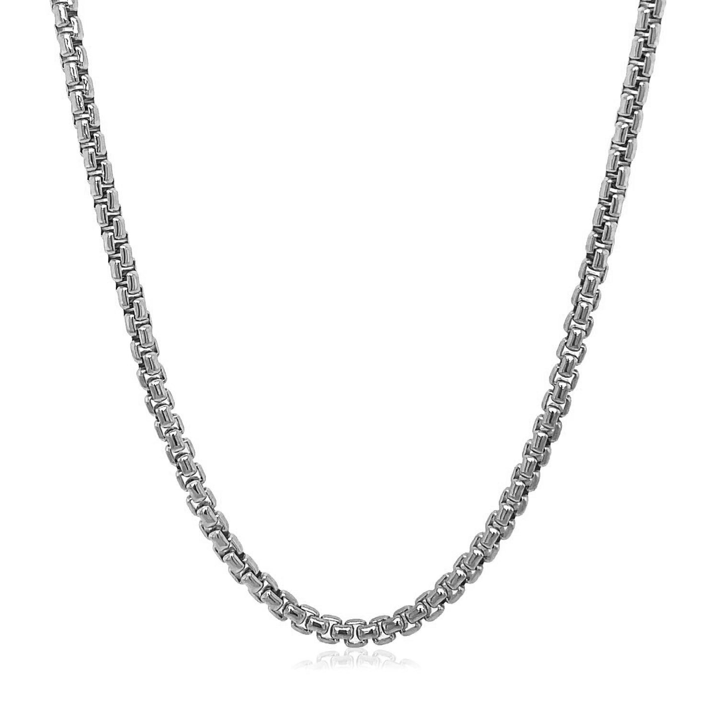 14K White Gold Round Box Chain – Solid 2.5mm Design