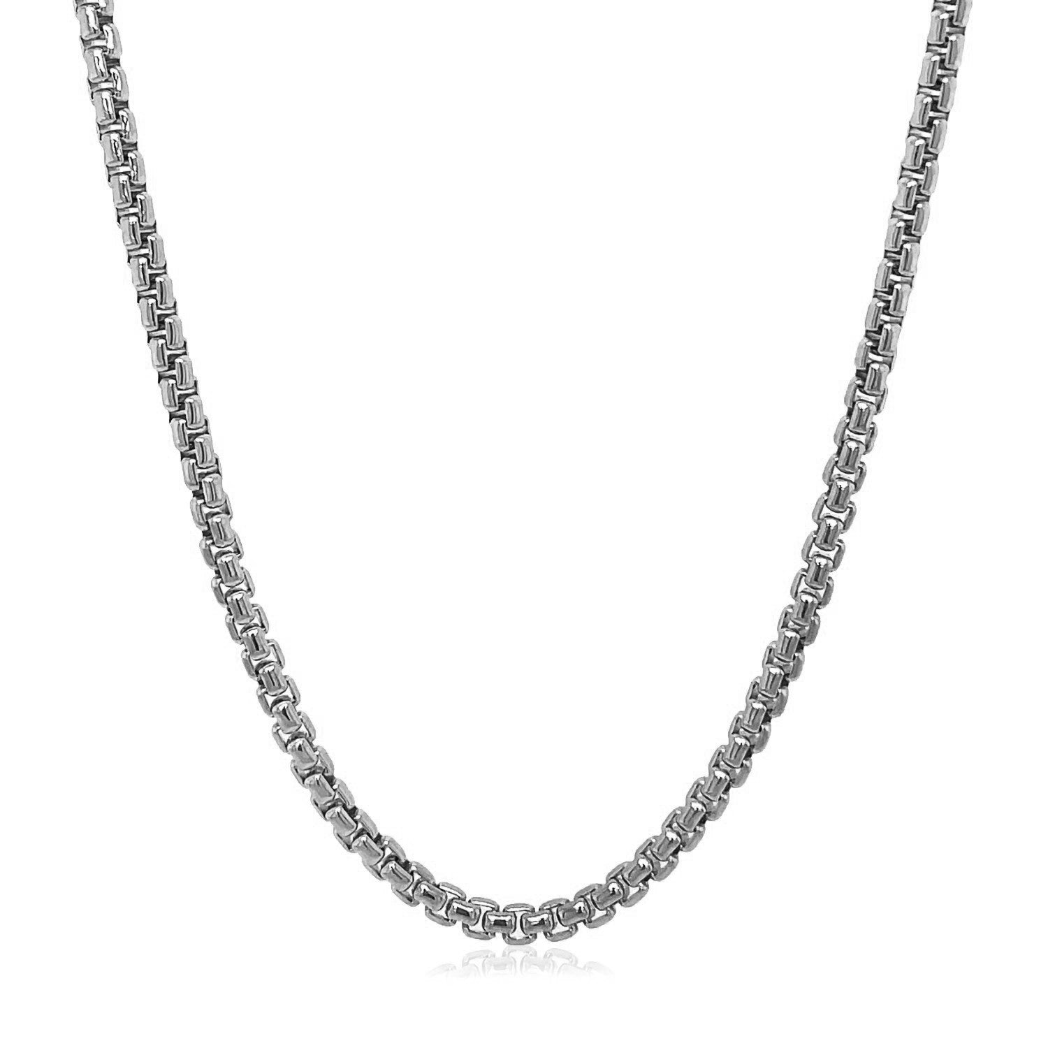 14K White Gold Round Box Chain – Solid 2.5mm Design