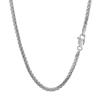 14K White Gold Round Box Chain – Solid 2.5mm Design