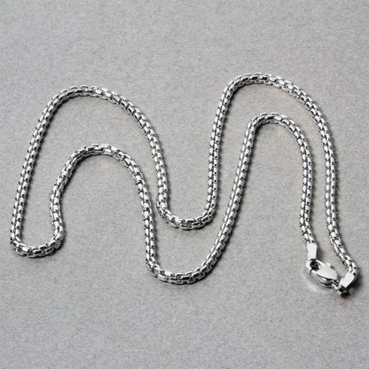 14K White Gold Round Box Chain – Solid 2.5mm Design