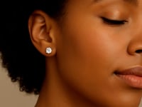 14k White Gold Stud Earrings with White Hue Faceted Cubic Zirconia(5mm)