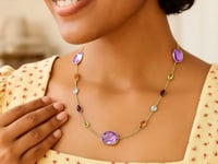 14k Yellow Gold Necklace with Multi-Colored Stones