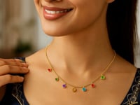 14k Yellow Gold Cable Chain Necklace with Round Multi-Tone Charms