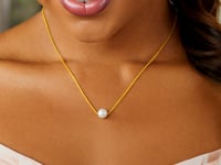 14k Yellow Gold 7mm Pearl Solitaire Necklace